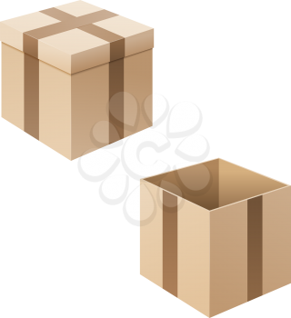 Cardboard boxes isolated on white background. Containers for transporting your goods. Packaging and storage of the product. Vector illustration.