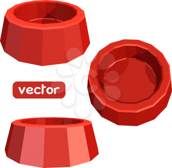 Icons red pet bowls isolated on white background. Low poly style. Vector illustration.