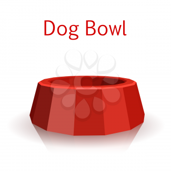 The single red icon pet bowls isolated on white background. Dog. Low poly style. Vector illustration.