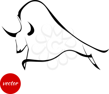 Silhouette of wild bull on a white background in profile. Vector illustration