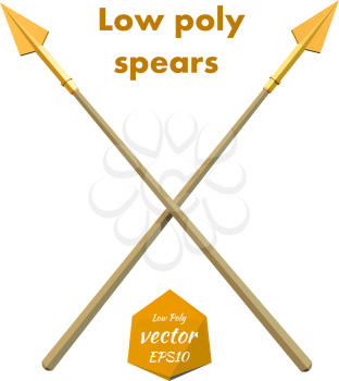 Crossed fighting spears. Low poly style. Vector illustration.