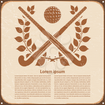 Vintage paper background with hockey with laurel branches. Vector illustration
