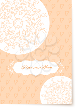 The yellow card on a white background. Congratulations on Mother's Day. Greeting card 
with a pattern and text. Stock vector