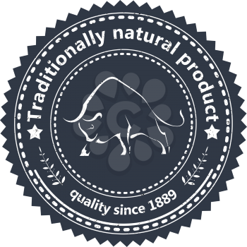 Logo cattle farm on a white background. Black bull on a circular badge. Stock vector illustration.