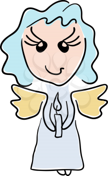 Vector color illustration of a Cartoon style little angel with a halo against a white background