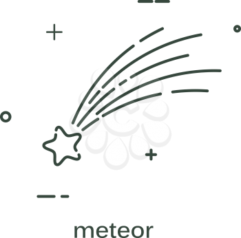 Simple flat icon of a shooting star on a white background. Linear style. Symbol of a 
meteorite. Atmospheric phenomenon. Vector illustration