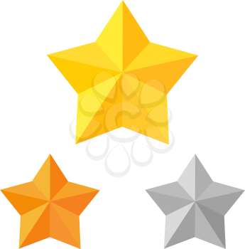 Color image of gold, bronze and silver stars on a white background. Set of victory and competition symbols. Vector illustration