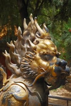 Bronze lion near the entrance to Emperor Garden in Forbidden City