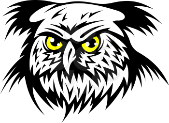 Wild owl head with yellow eyes. Vector illustration