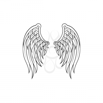 Wings heraldry mascot, heaven angel decoration isolated monochrome icon. Vector retro spiritual decoration, plumage symbol of flight, falcon or eagle, pigeon or dove wings, peace and freedom sign