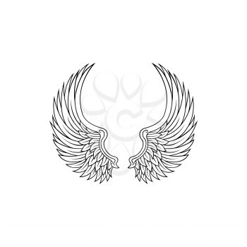 Wins symbol of peace and freedom isolated bird outspread plumage. Vector heraldry mascot, heaven angel decoration, tattoo design. Fairy wings decoration, spiritual and religious mascot sign
