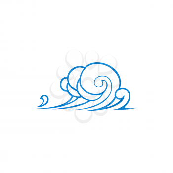 Curly splashes of water isolated sea or ocean storm icon. Vector stormy weather sign, flow of water with strong wind gale nautical disaster sign. Splashing waves outline, bad weather conditions at sea