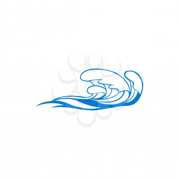 Streaming water flow isolated curly waves icon. Vector splashing waves outline sea or ocean sign. Curly splashes of sea or ocean water, hand drawn storm. Surfing and dangerous to dive symbol