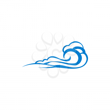 Tsunami wave, storm at sea isolated outline icon. Vector cool wind or gale, doodle of water splashes, marine nautical sign. Stormy weather at sea or ocean, linear waves with curls, natural disaster