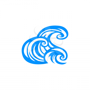 Streaming water flow isolated curly waves icon. Doodle of waves isolated curly water shapes with liquid foam. Vector cartoon surface of ocean or sea, river or lake, flow or storm symbol, marine stream