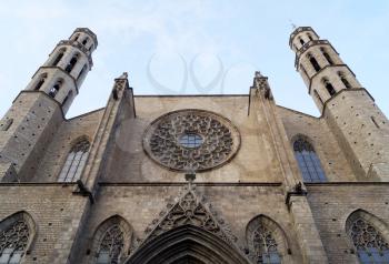 Front facade of church Santa Maria del Mar in Barcelona