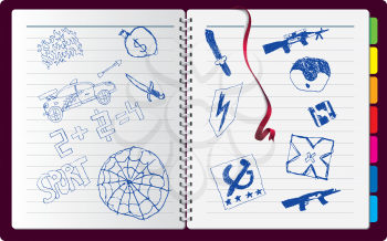 Royalty Free Clipart Image of a Notebook With Childish Drawings