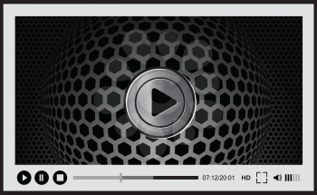 Video player for web with metal button, vector illustration