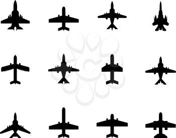 Vector icons of airplanes on white background