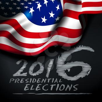 Presidential elections in the United States. Vector illustration with the American flag on the background of chalkboards
