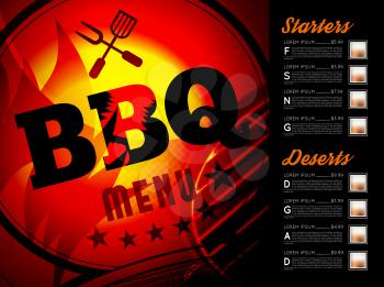 BBQ brochure menu design. Vector template illustration