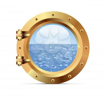Ship bronze porthole on white background. Vector illustration