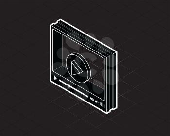 Isometric video player interface for web site design or mobile application. Vector illustration on black background