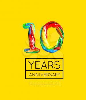 10th Anniversary, congratulation for company or person on yellow background. Vector illustration