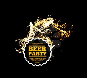 Beer party. Splash of beer with bubbles on a black background. Vector illustration on black