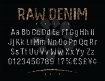 Grunge font with raw denim jeans texture . Rough textured vector alphabet. Vectors