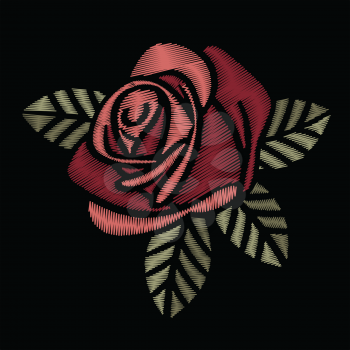 Flower embroidery, tee shirt graphics, red rose vintage vector illustration