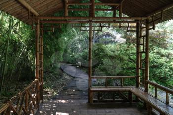 Ancient bamboo cabin and the path, Suzhou garden, in China. Photo in Suzhou, China.