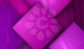 Creative Background with Purple Violet Plastic Engraved Tiles. Cut Paper Style. Concept Landing Page for Card, Banner, Poster, Cover, Flyer, Journal, Magazine, Template. 3D Art Vector Illustration.