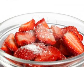 Detail of strawberries in a glass bowl