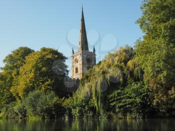 Holy Trinity church seen from River Avon in Stratford upon Avon, UK