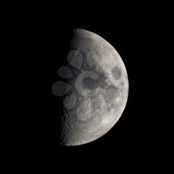 First quarter moon seen with an astronomical telescope (seen through my own telescope, no NASA images used)