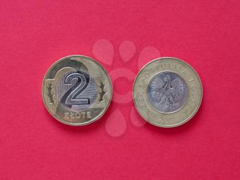 Two Polish Zloty coins money (PLN), currency of Poland