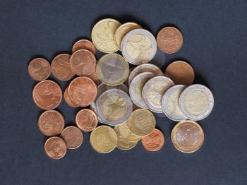 Euro coins money (EUR), currency of European Union over black background