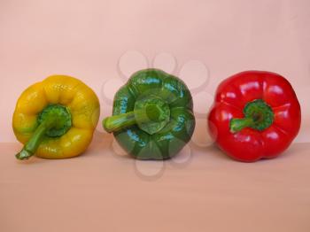 Red Green and Yellow Peppers (Capsicum) aka bell peppers vegetables vegetarian food