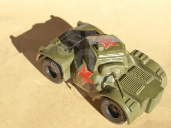 Scale model of Russian tank with hard desert sun shadow
