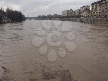 River Po flood in Turin city centre, Italy
