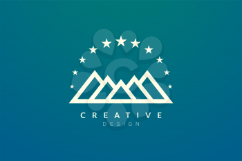 Design a mountain logo with stars. Minimalist and modern vector design for your business brand or product