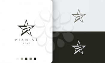 simple and modern piano player logo or icon in star shape