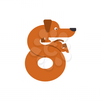 Figure 8 dog. Dachshund font eight. Home pet ABC symbol. Home animal An Alphabet Sign
