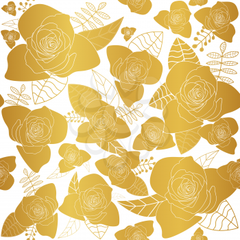 Golden rose flowers seamless pattern background
