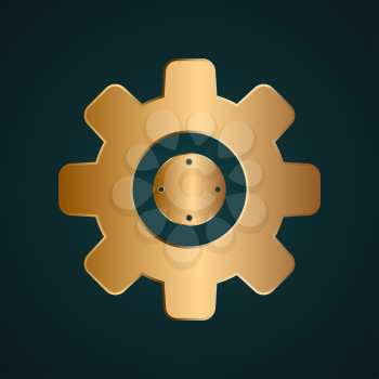Setting, cogwheel icon vector logo. Gold metal with dark background