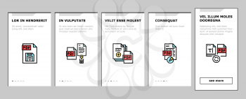 Pdf Electronic File Onboarding Mobile App Page Screen Vector. Pdf Document Format Cut And Archiving, Locked And Editing, Download And Save Illustrations