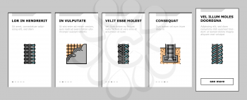 Rebar Construction Onboarding Mobile App Page Screen Vector. Threaded And Hardened Steel Fittings, Metal And Basalt Rebar Production, Concrete Floor And Wall Illustrations