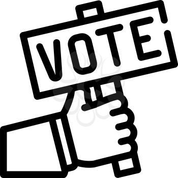 hand holding vote nameplate line icon vector. hand holding vote nameplate sign. isolated contour symbol black illustration