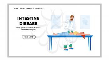 Intestine Disease Treat Woman In Hospital Vector. Gastroenterologist Doctor Examining Young Girl In Clinic, Intestine Disease Diagnosis. Characters Health Therapy Web Flat Cartoon Illustration